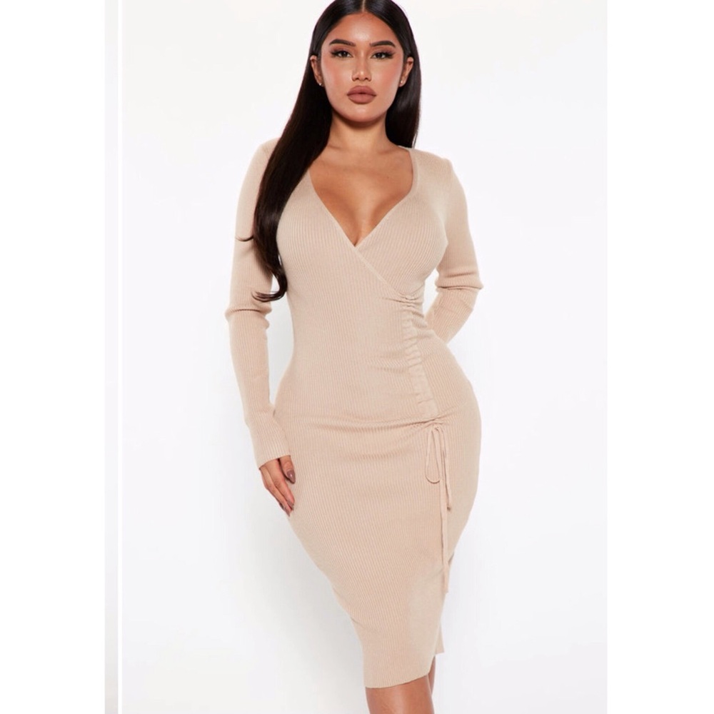 Paris In The Rain Sweater Midi Dress - Taupe